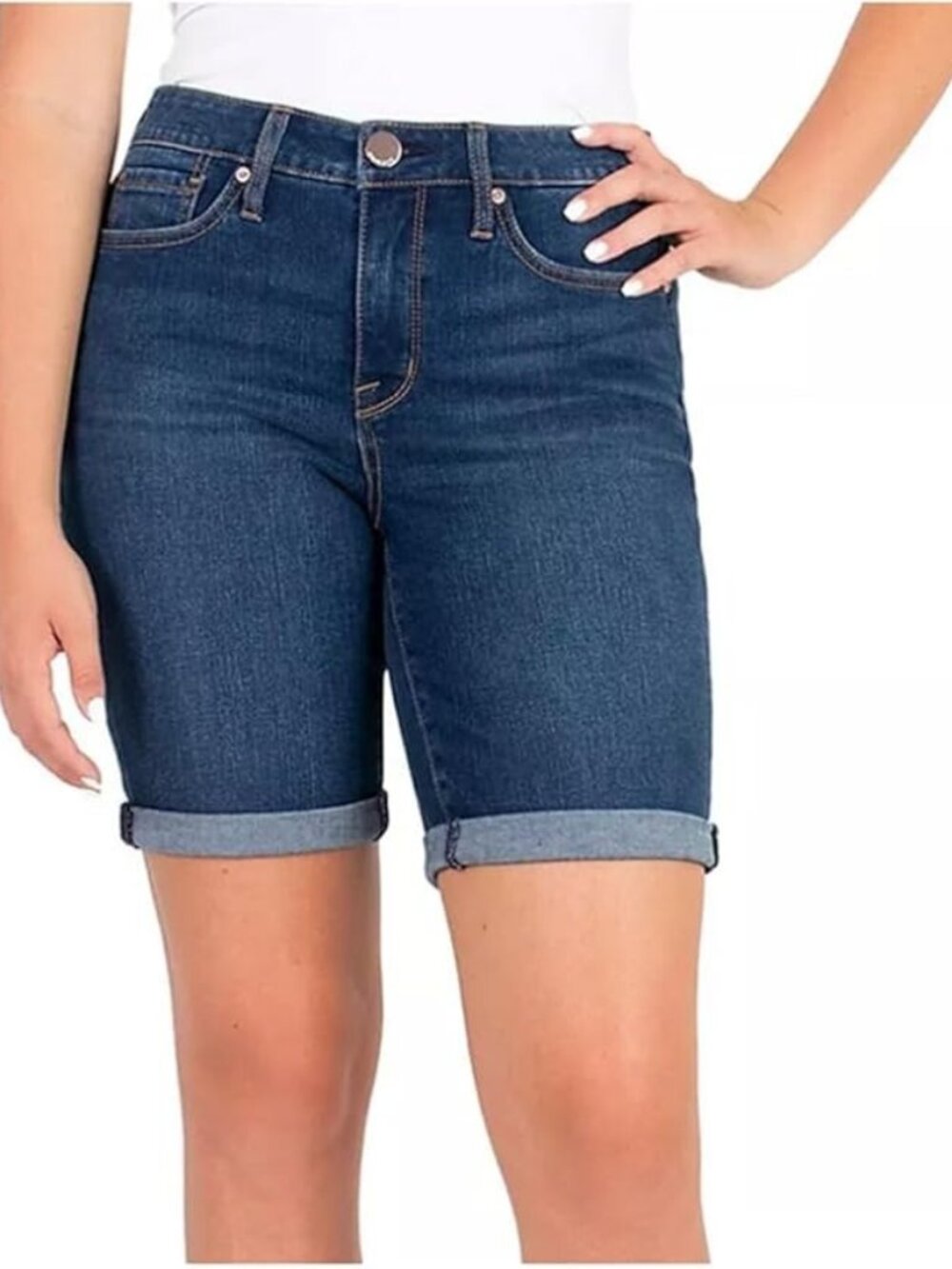 Seven7 Womens 10 Medium Wash Denim Jean Shorts Relaxed Bermuda Rolled Cuff